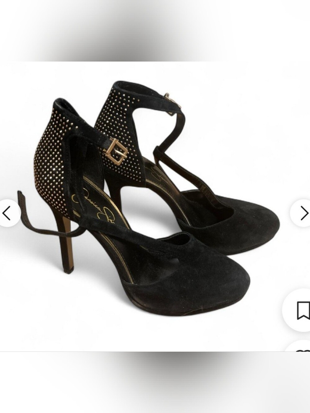 Jessica Simpson Women's Black Suede Ankle-Strap Heels with Studded Heel
